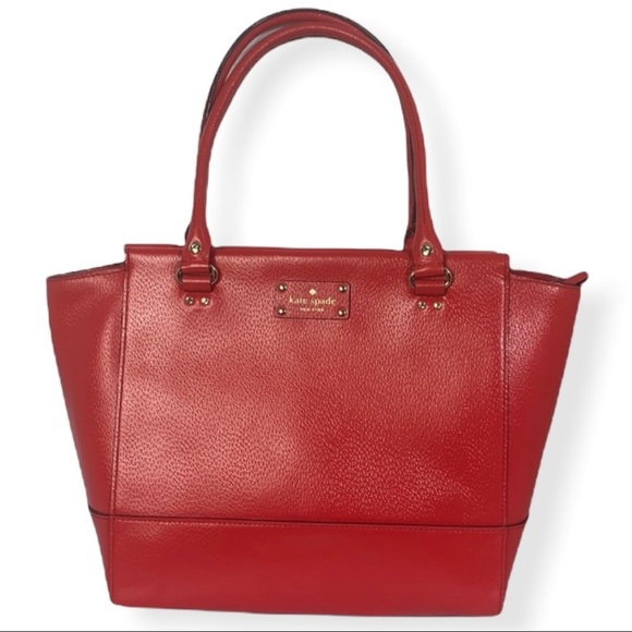 kate spade Handbags - - Kate Spade Deep Coral Large Leather Purse Bag Tote